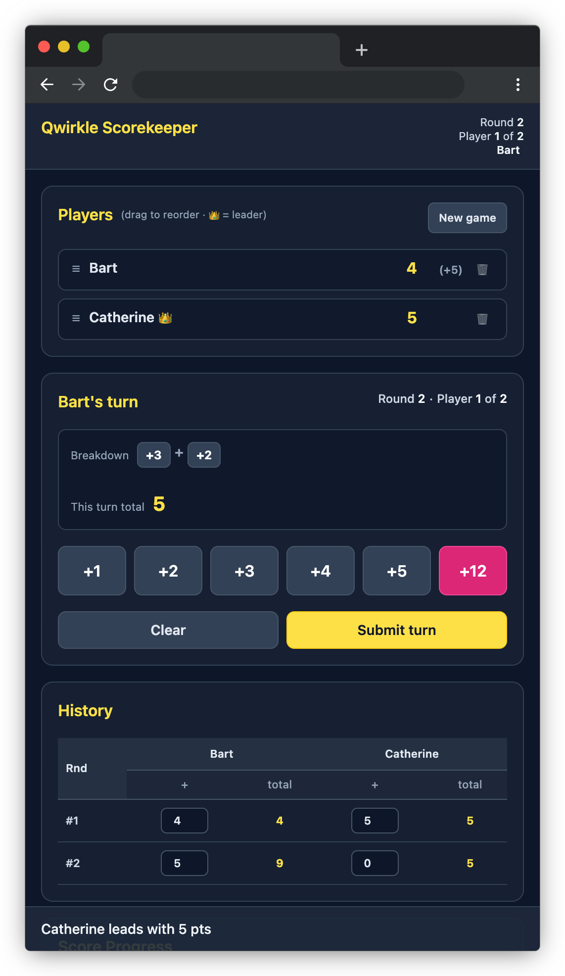 Qwirkle scorekeeper app